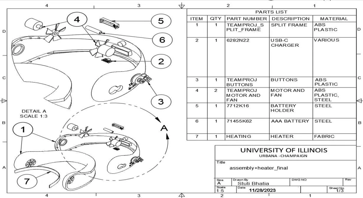 Assembly drawing with parts list.