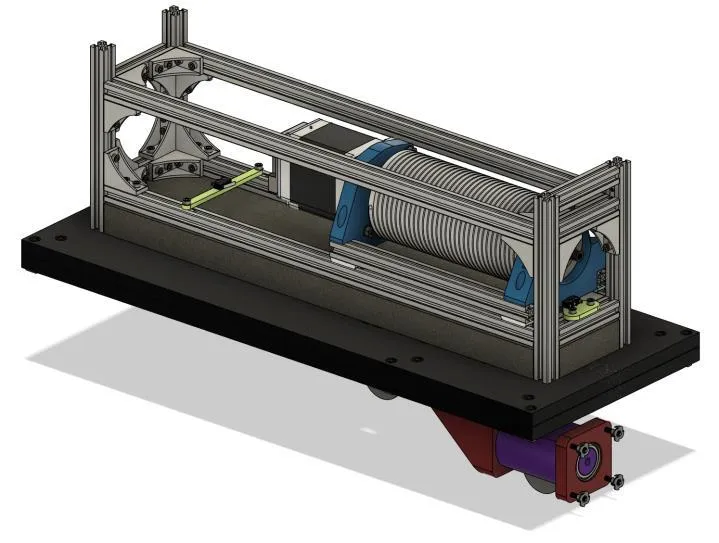CAD of one winch module on its 80/20 frame.